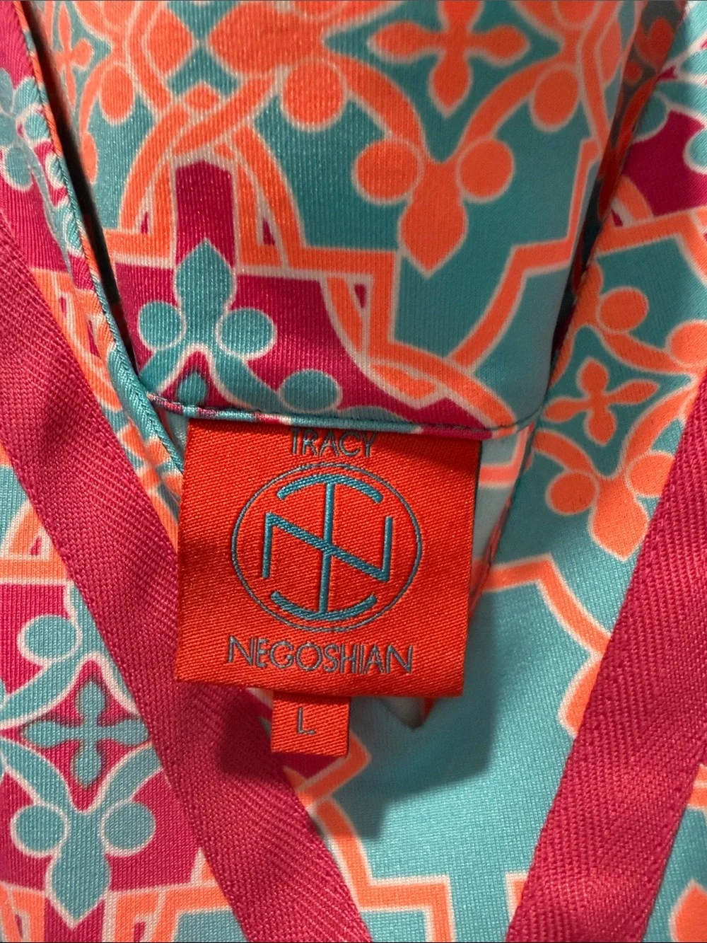 Tracy Negoshian Aqua Coral Patterned V-Neck Sleeveless Mini - Picture 2 of 4